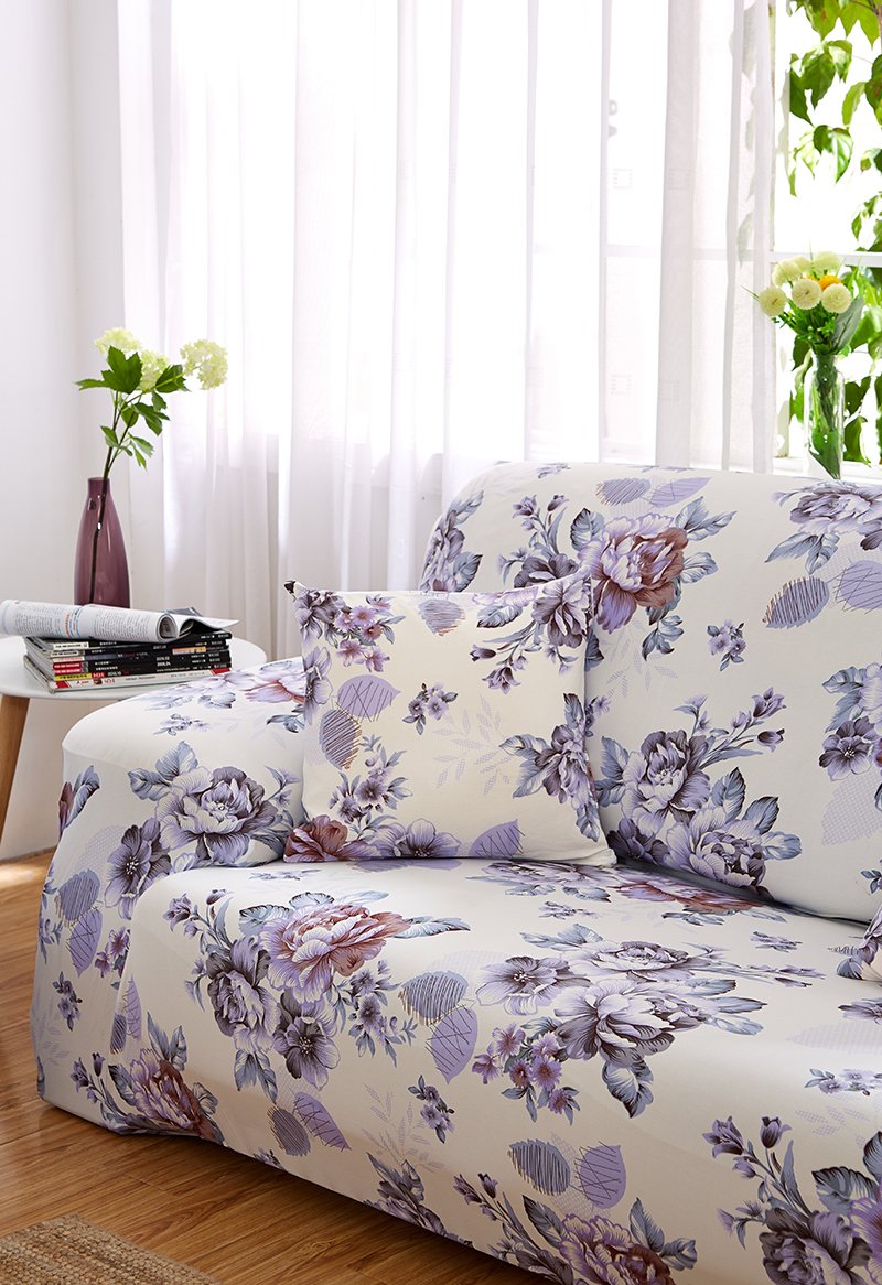 inrisesgrand Floral Printed Sofa Cover Anti-Slip Elastic Slipcover Stretch Polyester Fabric Soft Furniture Protector Couch Cover (Three seater(75''-91''), Anny Garden)