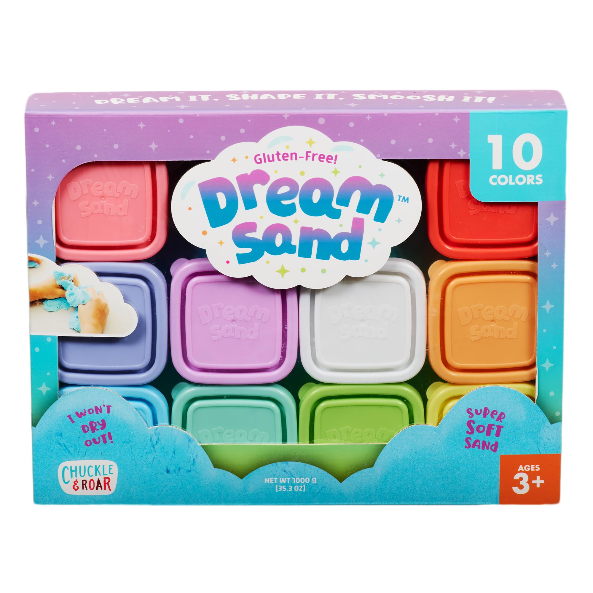Chuckle & Roar Sensory Dream Sand Mega 10 Pack – Soft Squishy Sensory Play Sand, 10 Vibrant Colors, Gluten-Free, Mess-Free Creative Play for Kids Ages 3+