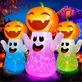 zukakii 5FT Halloween Inflatables Pumpkin Ghost Built-in 3-Pattern Colorful Flashing Light, Cute Halloween Blow Up Yard Decorations for Indoor Outdoor Home/Holiday/Party/Yard/Lawn (1PCS)