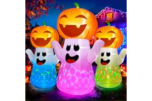 zukakii 5FT Halloween Inflatables Pumpkin Ghost Built-in 3-Pattern Colorful Flashing Light, Cute Halloween Blow Up Yard Decorations for Indoor Outdoor Home/Holiday/Party/Yard/Lawn (1PCS)