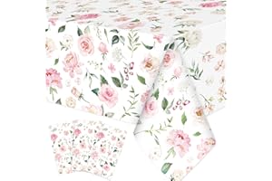 Ganeen 3 Pcs Pink Floral Tablecloth Disposable Plastic Table Covers Wildflower Waterproof Tablecloth for Baby Shower Birthday Wedding Mothers Day Tea Party Supplies and Decor, 54 x 108 Inch