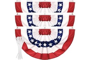 ADISHER 3Pack 3x6 FT American Flag Bunting, US Pleated Fan Flag 4th of July Decorations, Fourth of July Patriotic Bunting with Zip Ties for Independence Day Memorial Day Patriotic Decoration Indoor Outdoor
