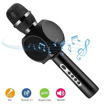 Hurrise - Micrófono inalámbrico para karaoke; con Bluetooth y altavoz; permite la grabación de canciones vía smartphone, iPad u ordenador: Amazon.es: ...