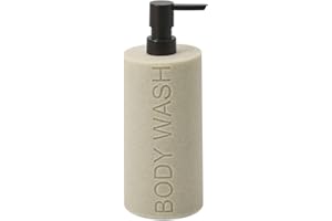 Indecor Home Resin Tan Sandstone Body Wash Engraved Bottle Refillable Pump Dispenser, Durable Waterproof Resin Construction for Bath, Shower - Tan Sandstone, ORB Pump