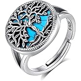 EUDORA S925 Sterling Silver Tree of Life Ring Mother Tree Turquoise Abalone Rings for Women Mom, Vintage Tree of Life Adjustable Ring Jewelry Mother's Day Gifts for Women Mother Mom Wife