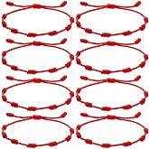 Chedin 8 Pcs Red String Bracelet Set, 7 Knot Adjustable Kabbalah Evil Eye Protection Bracelet, Lucky Charm Amulet for Women Men Friendship, Red Cord Good Luck Jewelry Gift