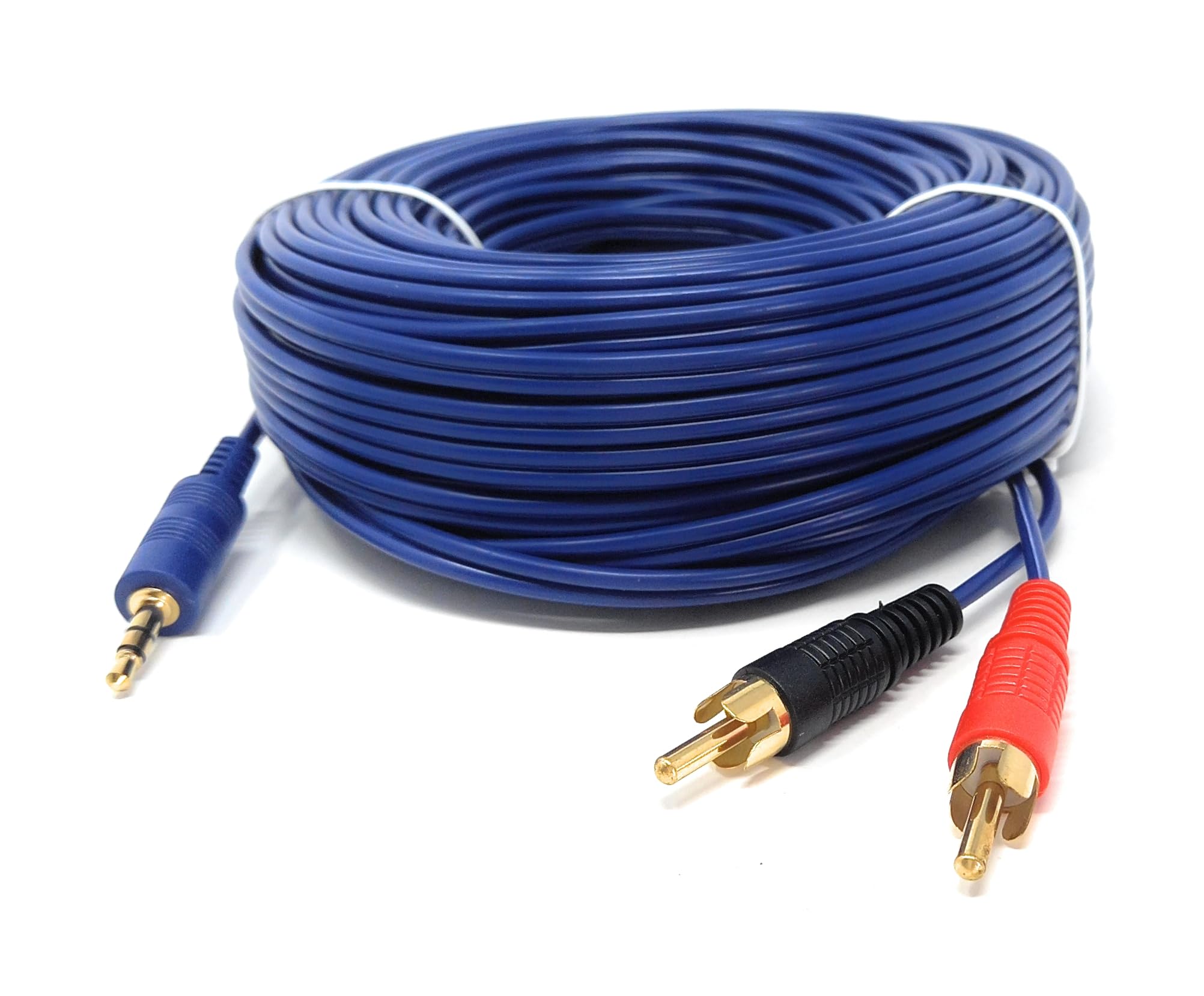 DRUT 20m 3.5mm to Twin RCA Stereo Aux Phono Audio Cable Mini Jack Lead Cord Y Splitter Headphone Cord RCA Y Splitter Adapter 65ft Blue Gold Connectors