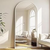 TinyTimes Full Length Mirror, 71''x30'' Floor Mirror with Stand, Arched Wall Mounted Mirror, Large Full Body Mirror with Aluminum Frame Hanging or Leaning for Bedroom, Living Room, Cloakroom (White)