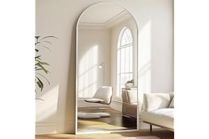 TinyTimes Full Length Mirror, 71"x30" Oversized Floor Length Mirror with Stand, White Arched Wall Mirrors with Aluminum Frame, Large Full Body Mirrors for Bedroom Living Room