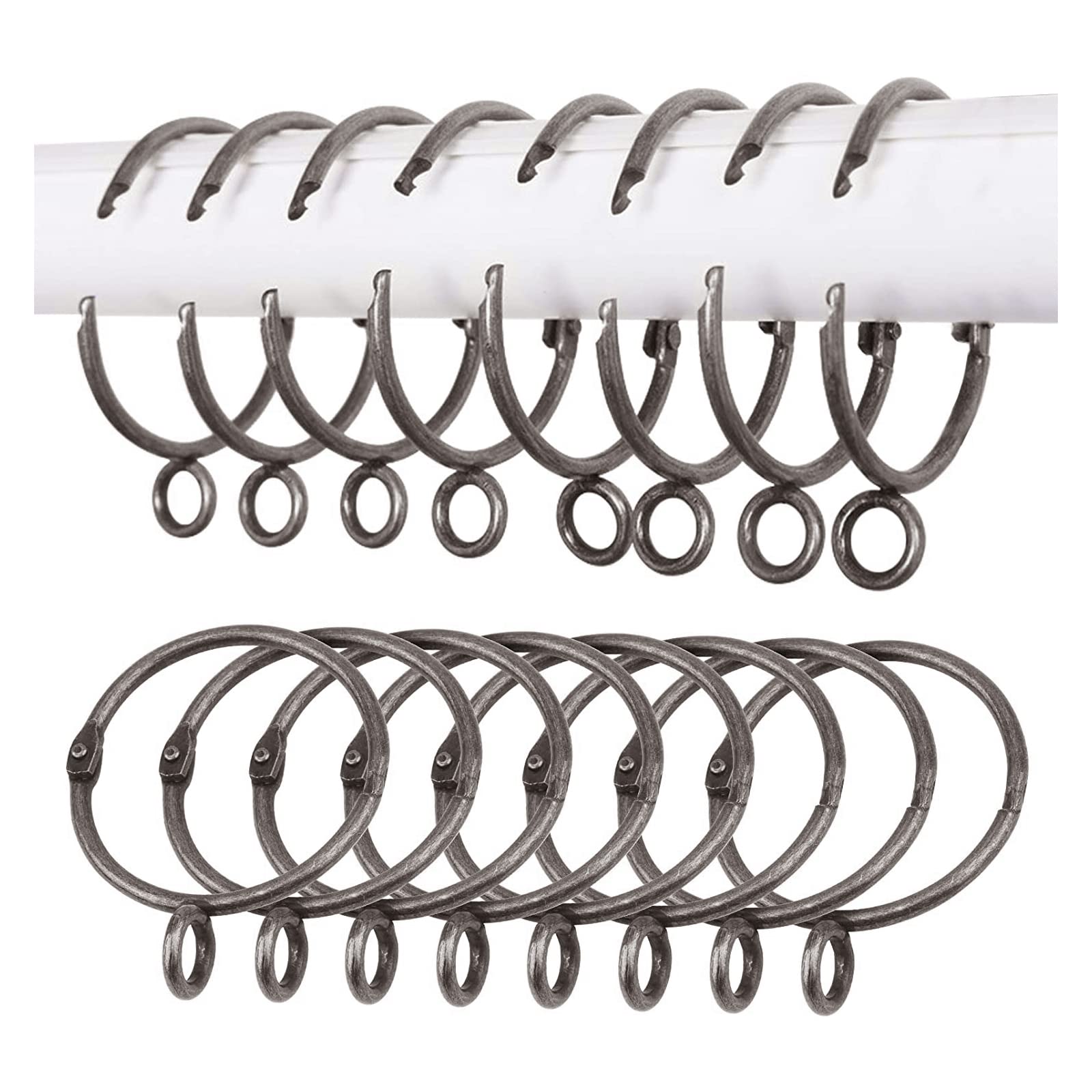 INCREWAY Curtain Rings, 16Pcs Sliding Eyelet Rings Metal Open and Close Drapery Rings Drape Sliding Curtain Pole Rings Hooks for Window Rods Shower Curtains, 1.5 Inch Inner Diameter,Gun Black