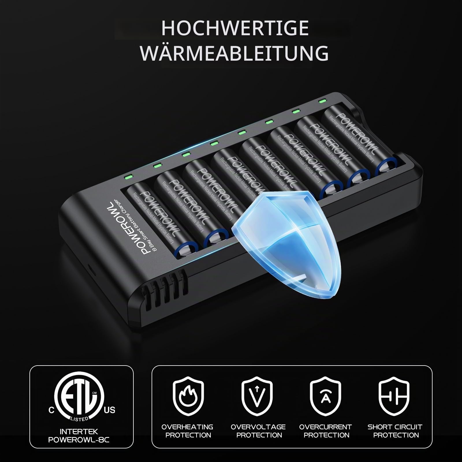 POWEROWL Akku Ladegerät für NIMH Wiederaufladbare AA AAA Akku Batterieladegerät mit LED Anzeige (unabhängiger Steckplatz) 7