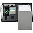 Upgrade Padfolio Folder, A4 Multi-Function Charging Folder Combination, with 8000mah Mobile Power Professional Organizer Portfolio Clipboard Notebook Bag for Women & Men (Light Gray)