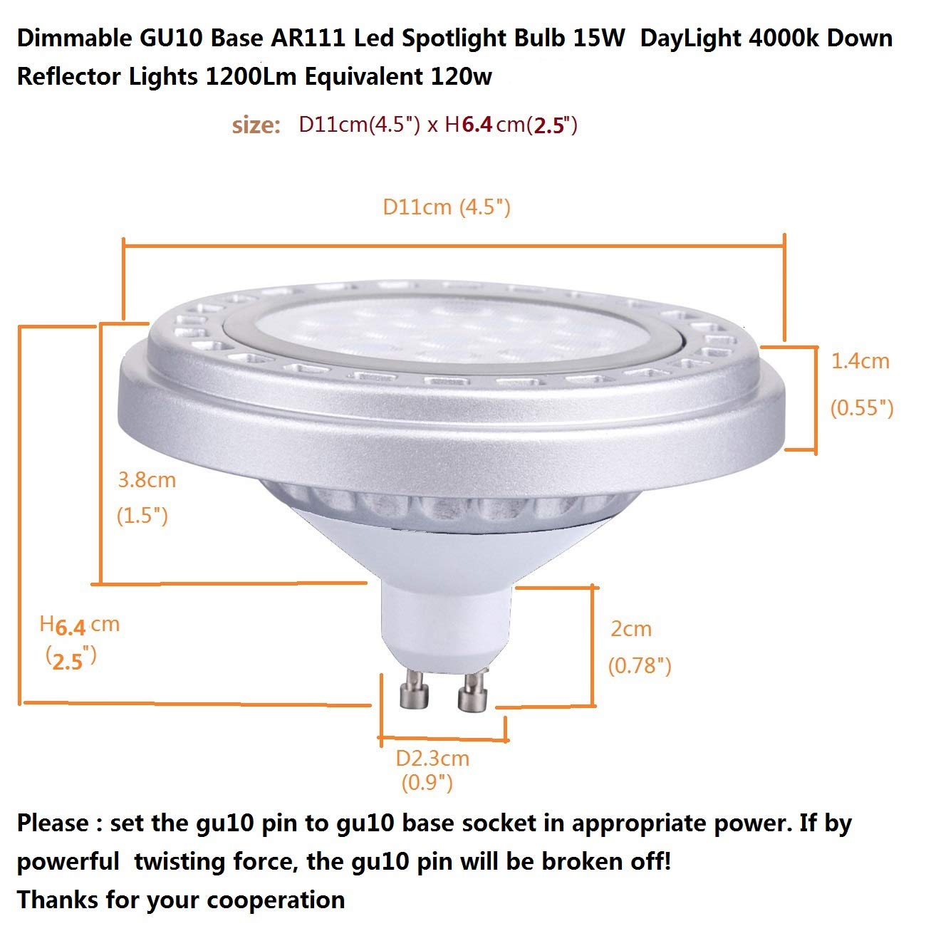 QLEE Ar111 15w Gu10 Base Spot Lighting Dimmable Led Spotlight Bulb 15w Day Light 4000k 15leds Ac 120v Downlight Reflector Lights 1500lm Equivalent 150w Halogen Light Bulbs Flood Lamp