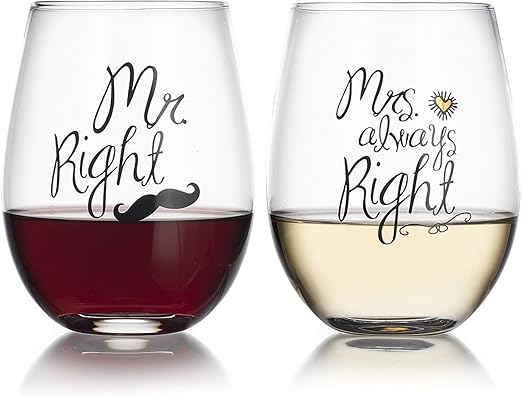 mr right mrs always right wine glasses