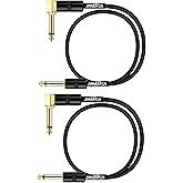 Augioth 12 Inch Guitar Patch Cable 2 Pack Straight to Angled | Performance Guitar Effect Pedal Cables Standards size Gold Plated Plug
