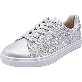 FEVERSOLE Women's Fashion Lace Up Dress Sneakers Sparkly Party Shiny Shoes