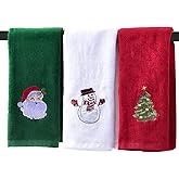 ULERSP Christmas Hand Towels for Bathroom 16 x 25 inch, 3 Pack Embroidery Design 100% Cotton Super Soft and Absorbent Dish Towels, for Holiday, Kitchen, Drying, Cleaning Gift