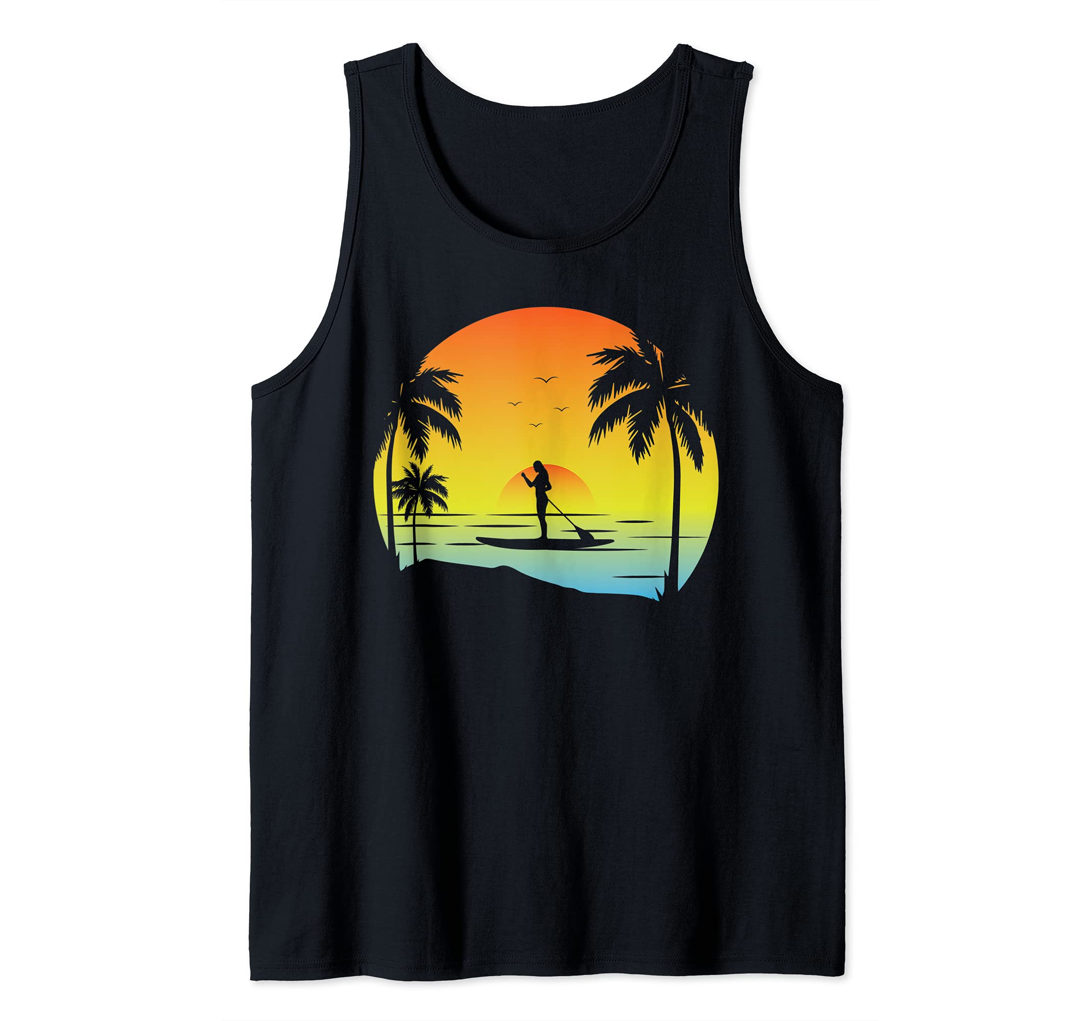 Paddleboarder Tropical Sunset Stand UP Paddling Ocean SUP Tank Top