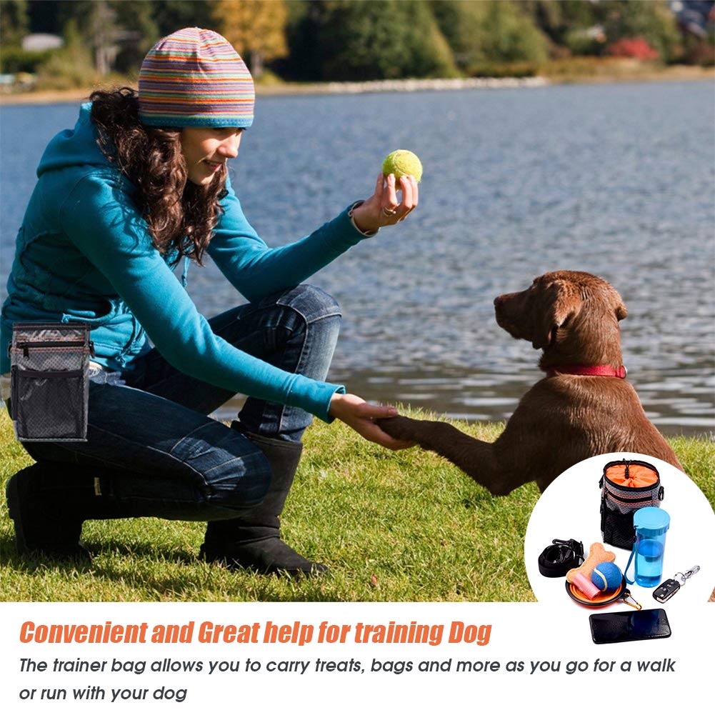 EDUPLINK Dog Treat Training Pouch - Easily Carries Pet Toys, Kibble, Treats - Built-in Poop Bag Dispenser Easy to Clean Waterproof - 3 Wearing Way for Walking, Training, Hiking, Running, Jogging