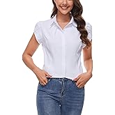 Womens Button Down Shirt Tulip Sleeve Business Casual Work Blouse