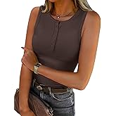 ANRABESS Tank Tops for Women Sleeveless Henley High Neck Summer Casual Ribbed Slim Shirts Racerback Beach Vacation Clothes