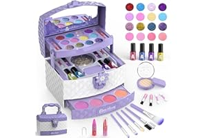 GirlsHome Kids Makeup Kit for Girl 35 Pcs Washable Toddler Makeup Kit, Girl Toys Real Cosmetic Little Girls Makeup Set, Safe & Non-Toxic Frozen Makeup Set for 3-12 Year Old Kids Birthday Gift (Purple)