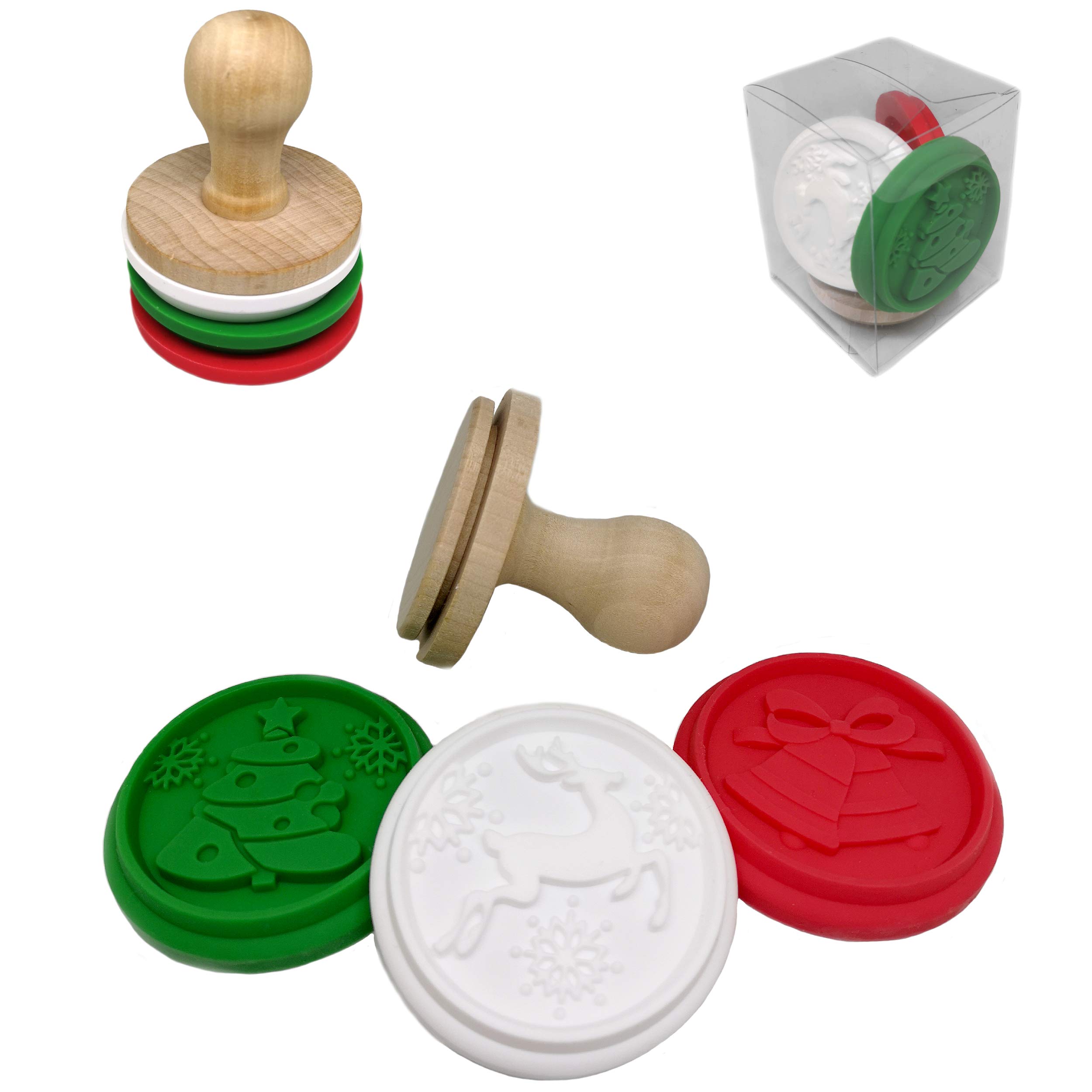 BWD Christmas Cookie Stamps Xmas Winter Baking Tool Accessories/Personalized Pastry Ginger Shortbread Biscuits Stamper Cakes Kit Set Embosser Mold Wooden/Christmas Tree/Bell/Reindeer