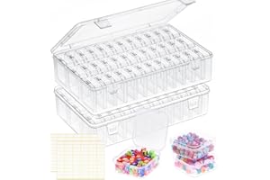 OUTUXED Bead Organizer Box, 72Pcs Small Clear Plastic Bead Storage, Mini Craft Storage Containers Boxes with Hinged Lid and Labels for Bracelets, Making DIY Jewelry Craft Nail, Screws, Seeds