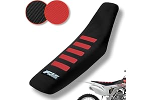 fewfuss Soft Rubber Dirt Bike Seat Cover - Universal Motorcycle Enduro Seat Covers - Stripe Hot-Stamping Seat Cushion for Pit Bike （Black-Red）
