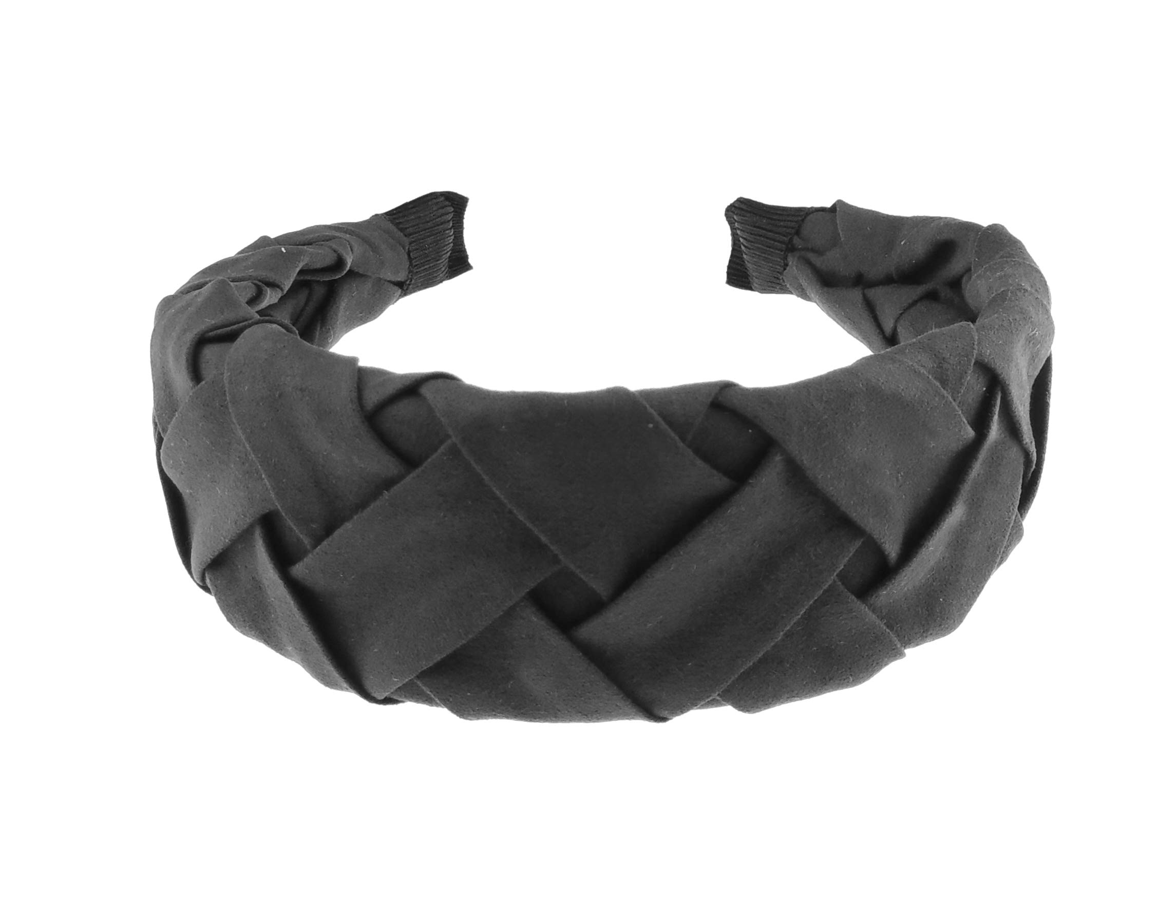 Womens Girls Suede Fabric Look Plaited Braided Block Colour Winter Work Everyday Wedding Birthday Christmas Bridal Party Headband Hair Accessories Styling Turban Alice Band Head Hairband (Black)