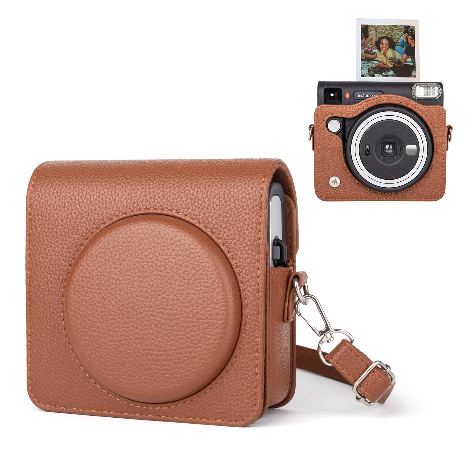 HIYQIN Protective Case for Fujifilm Instax Square SQ40 Instant Camera - Vintage PU Leather Camera Bag with Adjustable Shoulder Strap - Classic Brown