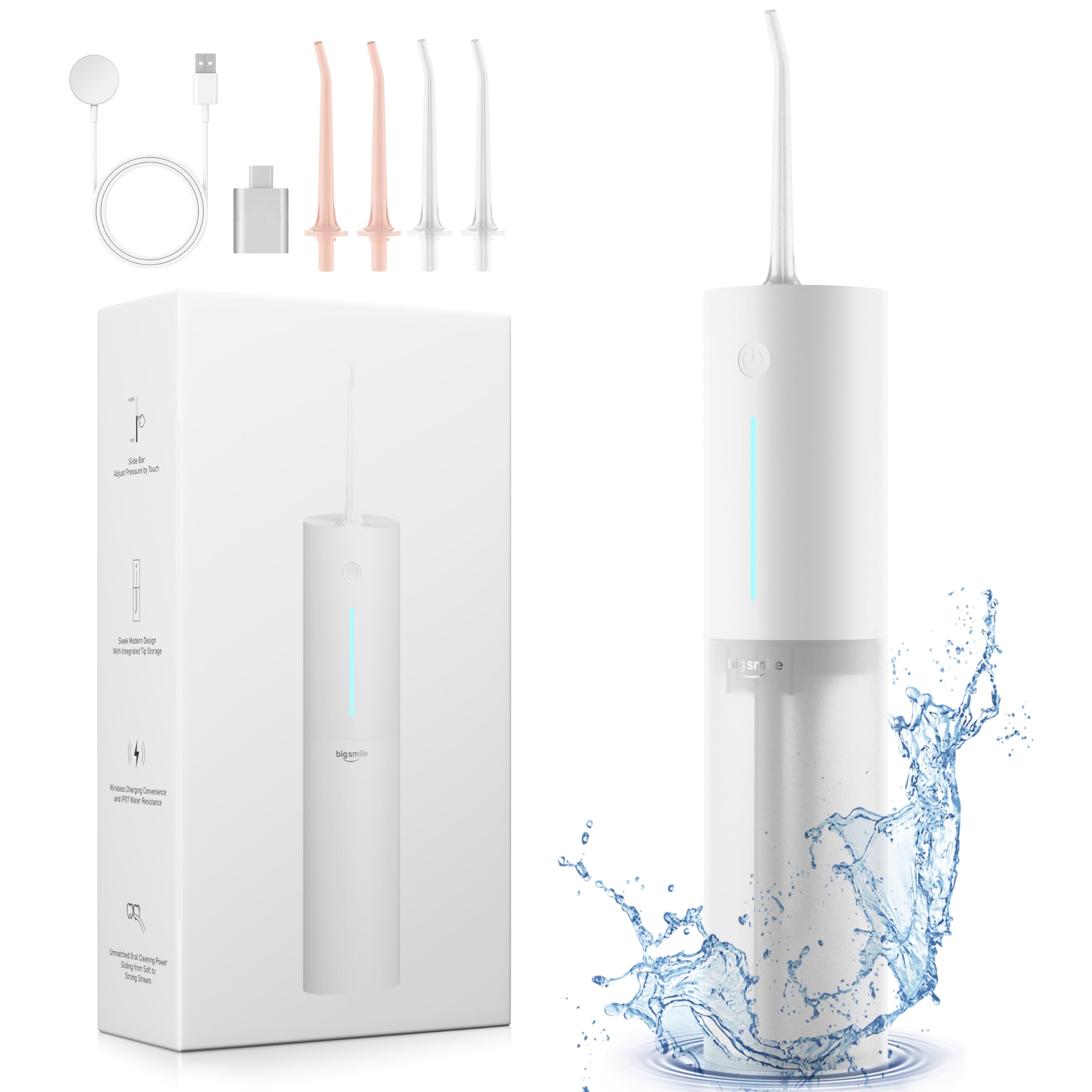 Photo 1 of Cordless Travel Water Dental Flosser for Teeth Cleaning, Rechargeable Water Flosser Pick for Travel with 3 Modes 8 Intensities, Oral Irrigator for Brace (White)