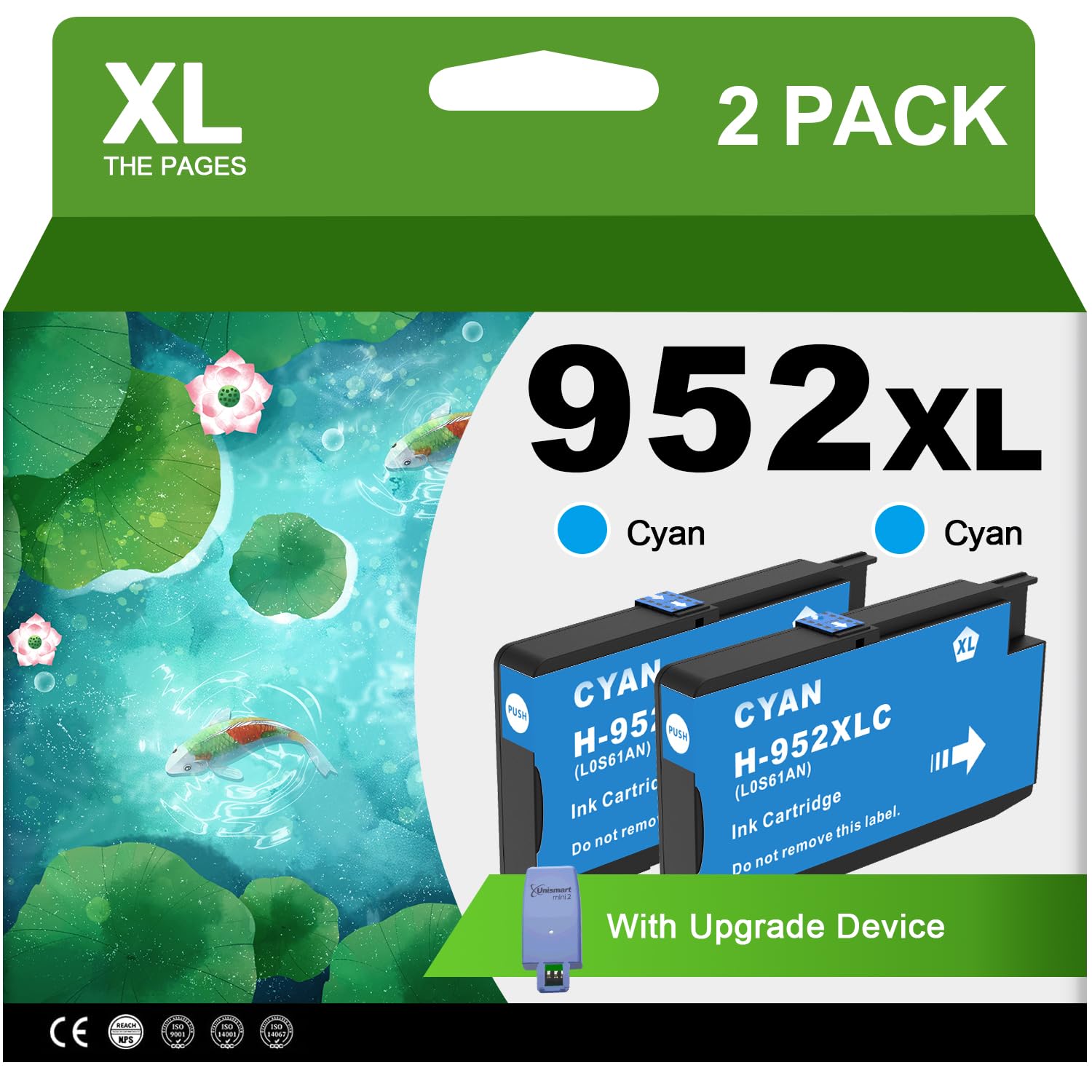 Photo 1 of 952XL Cyan Ink Cartridges with Upgrade Device Replacement for HP 952 XL Combo Pack for HP Officejet Pro 7740 8720 8710 8210 8715 8740 8702 8730 8725 Printers (952XL Cyan High-Yield 2 Packs)