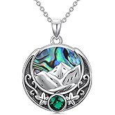 LONAGO Mountain Necklace 925 Sterling Silver Vintage Mountain with Abalone Shell Pendant Necklace for Women