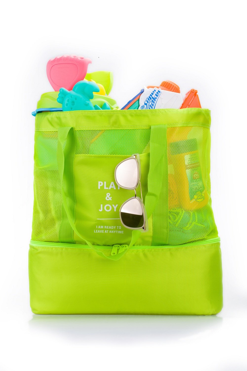 Lazyaunti Mesh Beach Totes Bag For Kids Toy Organizer Bag with Zipper Insulated Picnic Cooler Bag for Travel Shopping Pool Yoga Gym Bag