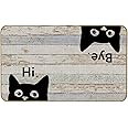 Mingnei Hi Bye Cat Welcome Doormat - Door Mat for Home Kitchen Entrance, Funny Black Cat Lover Floor Mat for Indoor/Outdoor Entryway Rug 30x17 (Grey)