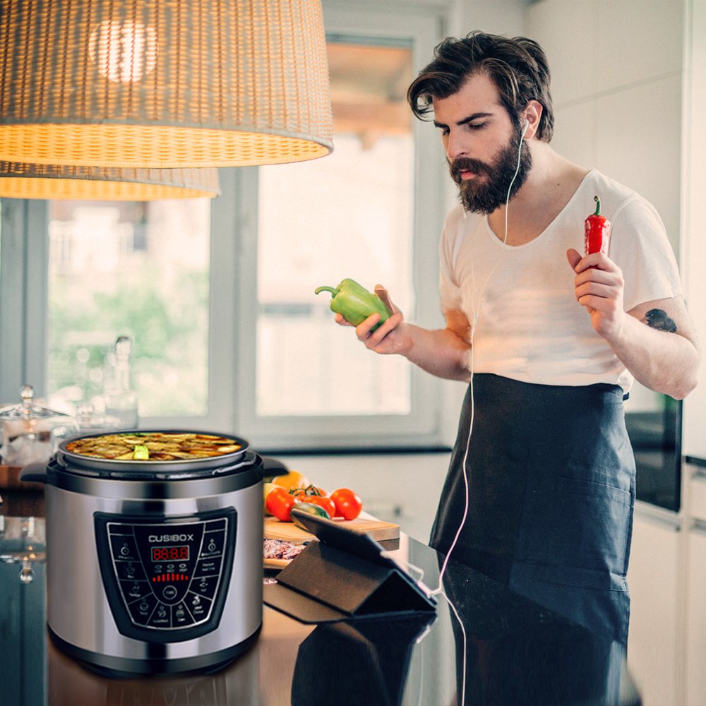 Electric Pressure Cooker, CUSIBOX Multifunctional Electric Pressure Cooker, Stainless Steel 6Qt 1000W Rice Cooker, Egg Cooker, Steamer and Warmer