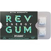 Rev Gum Caffeine Energy Gum | Extra Strength 100mg of Caffeine per Gem | Spearmint Sugar Free Caffeine Gum - Low Calorie Chews to Help You Stay Alert, Awake and Focused - Mint Chewing Gum - 12 Packs (72 Count)