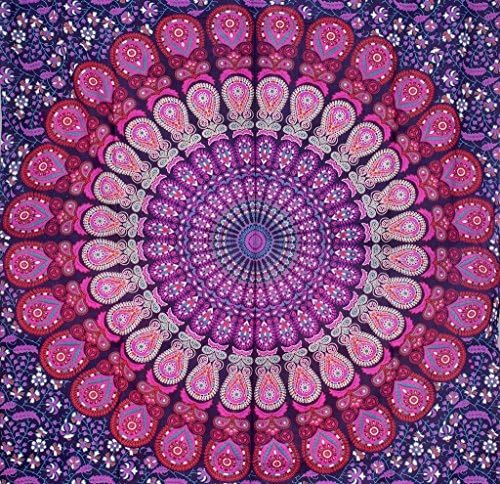 Fable9 Mandala Wall Tapestry | Traditional Indian Design Bohemian Home Decor | Pink tone Rectangular Cotton Fabric Wall Hanging Twin Size, 84 x 54 Inch