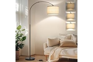 SEASIDE VILLAGE Dimmable Floor Lamp, Arc Floor Lamp with Dimmer, Black Standing Lamp with Adjustable Hanging Shade, Over Couch Tall Reading Light, Modern Pole Lamp for Living Room Bedroom, 9W LED Bulb Included