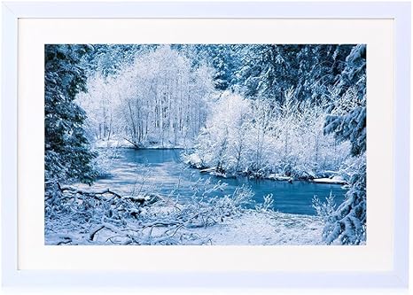 Amazon Co Jp 冬の自然の風景 白い雪 木々 川 木製の白色のフォトフレーム 壁の絵 壁掛け ソファの背景絵画 壁アート写真の装飾画の壁画 旅行 風景 景色 50cmx35cm ホーム キッチン