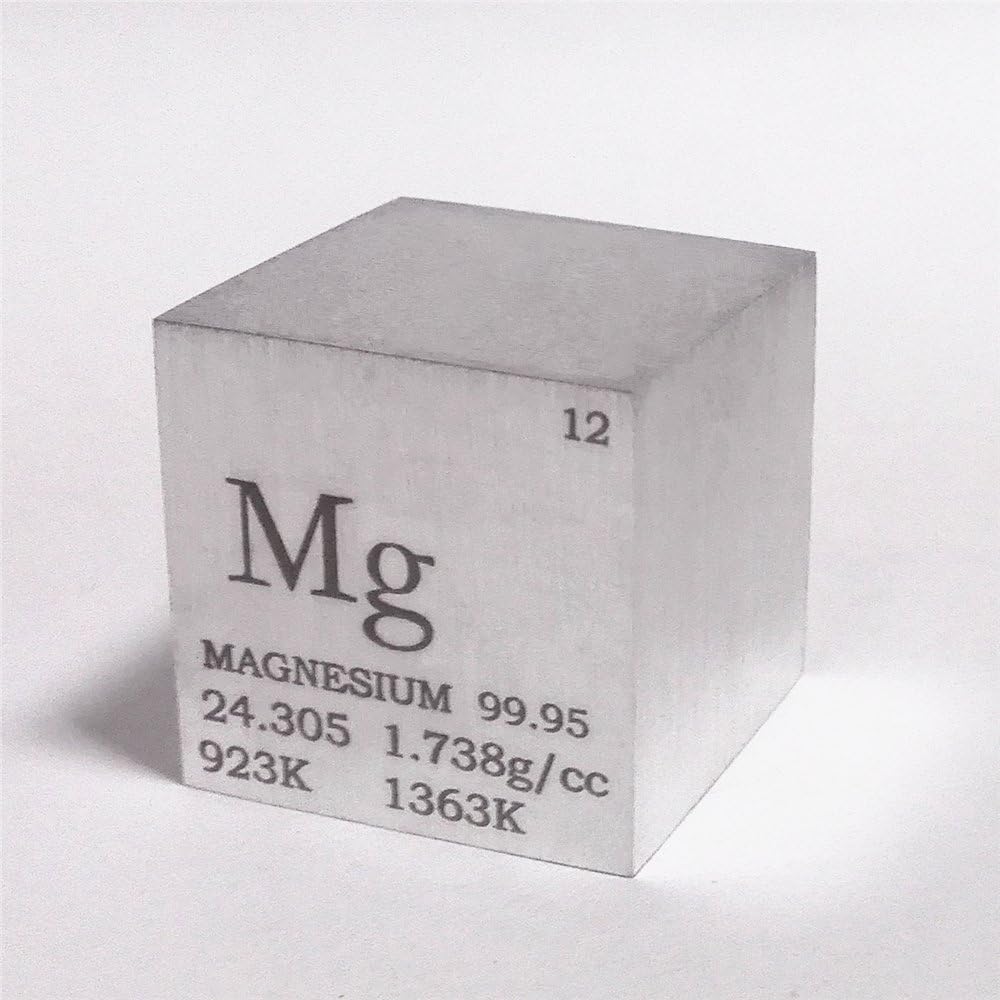 Chinaium Magnesium Metal Cube 1 Inch 25.4mm 28g 99.95% Engraved Periodic Table