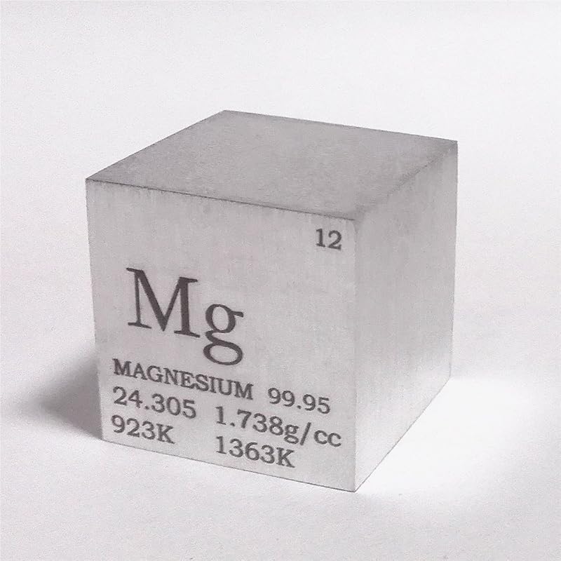 Chinaium Magnesium Metal Cube 1 Inch 25.4mm 28g 99.95% Engraved Periodic Table