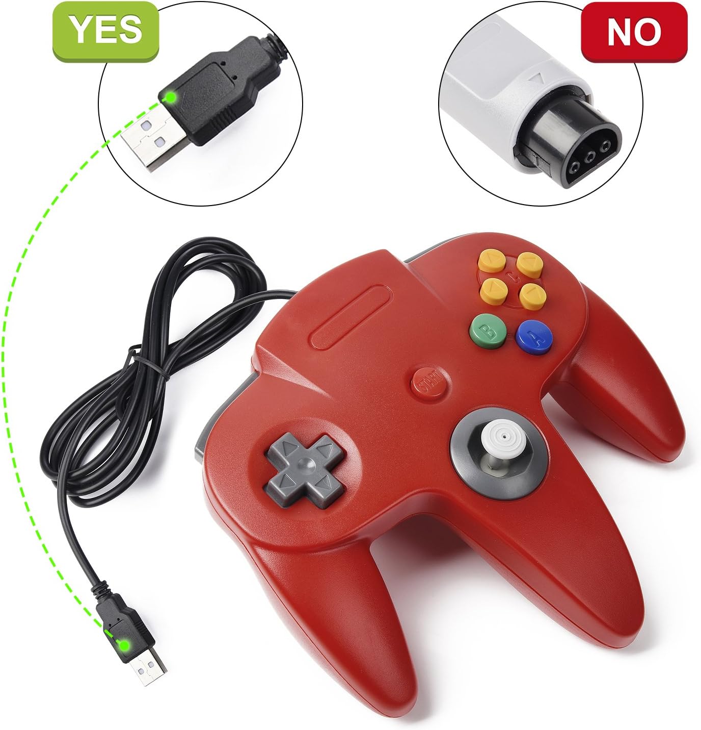 thumbnail image 2 of Aazon.co: 2 Pack Classic N64 Controller, Iadore N64 Wired USB PC Gae Pad Joystick, N64 Bit 2 of 9