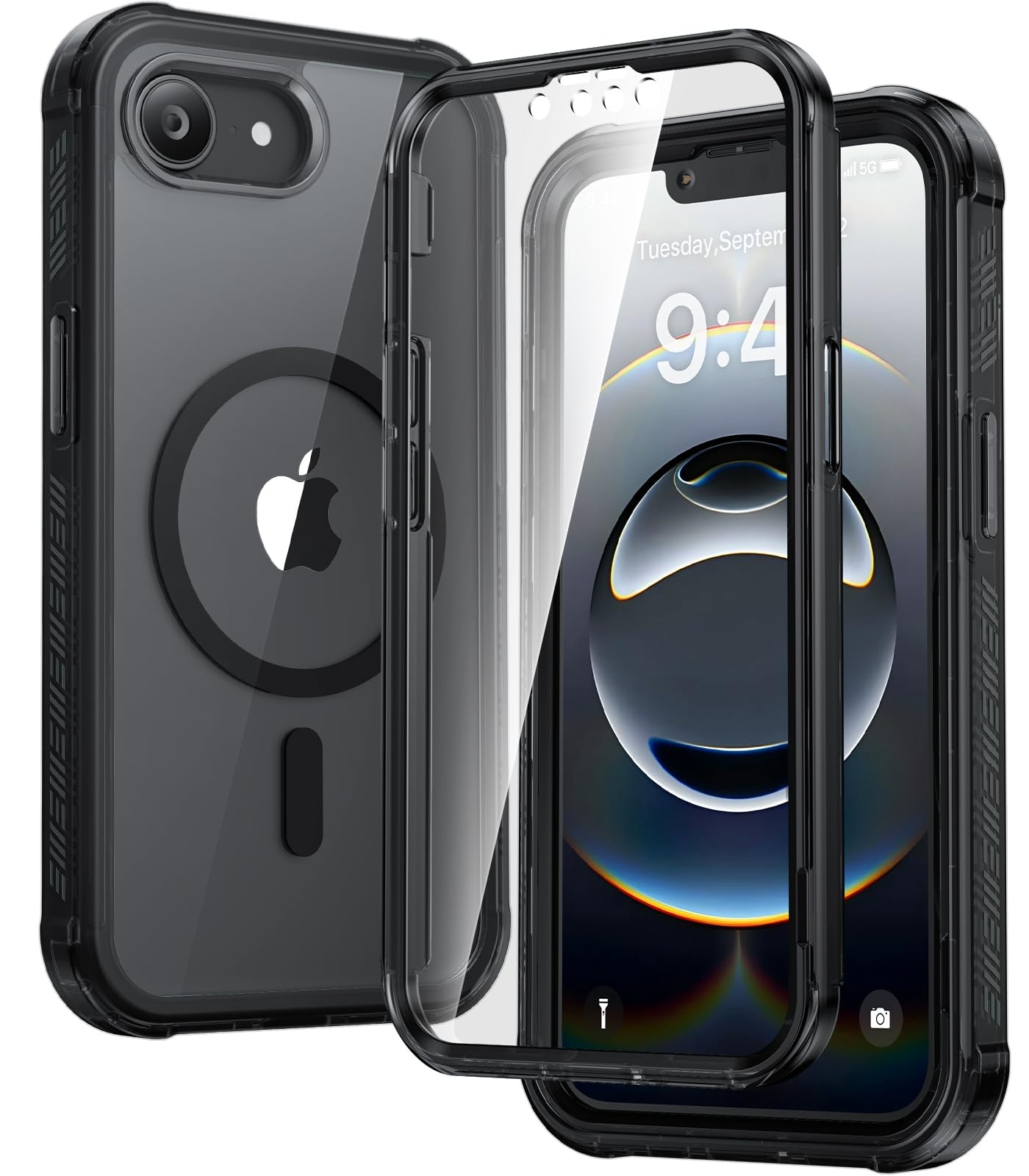 Photo 1 of Diaclara Magnetic Designed for iPhone 16e Case, Full Body Rugged Case with Built-in Screen Protector,[Compatible with MagSafe] Soft TPU Bumper Cover for iPhone 16 E 6.1" (Clear Black)
