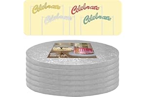 14 Inch Cake Drums,Silver Cake Boards 14 Inch Round(6-Pack),1/2 Inch Thick Cake Boards Round with Banner Cake Topper,Greaseproof Cake Drum Round for Multi-Tiered Cake by GoldenBakeryFamily
