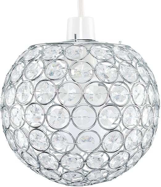 Modern Chrome Globe Ceiling Light Shade with Acrylic Crystal Effect