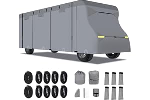 BSTECIAR Class C RV Cover Upgraded 7 Layer Anti-Tear RV Cover for 26-29ft Motorhome Winter Camper Cover Waterproof Anti-UV Windproof RV Cover with 2Pcs Extra Straps, Adhesive Repair Patches, 6 Gutter Cover