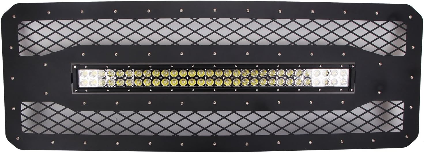 Quandingyi Raptor Conversion Replacement Grille for 2011-2016 Ford F250 F350 Front Mesh Grill with 1X 180W LED Light Bar and 1X Wiring Harness, Black Stainless Steel …