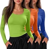 Neer 3 Pack Women's Long Sleeve Underscrub Shirts Scoop Neck Soft Scrub Undershirts for Nurse Basic Stretchy Layering Tops
